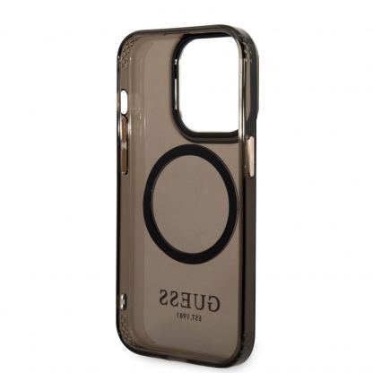 Guess Translucent MagSafe Case - хибриден удароустойчив кейс с MagSafe за iPhone 14 Pro (черен-прозрачен) 5