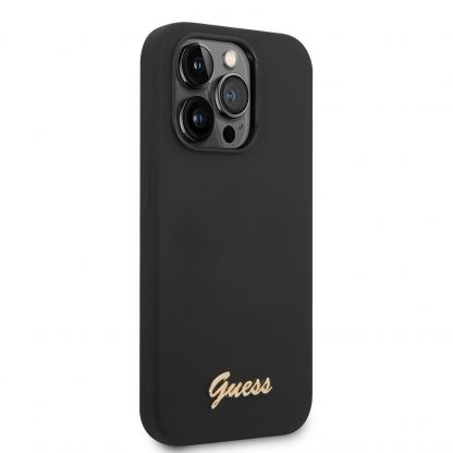 Guess Liquid Silicone Metal Logo MagSafe Case - силиконов (TPU) калъф с MagSafe за iPhone 14 Pro (черен)  4
