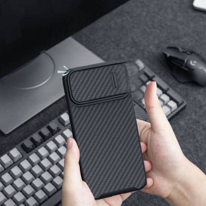 Nillkin Synthetic Fiber S Case - хибриден удароустойчив кейс за iPhone 14 (черен) 10