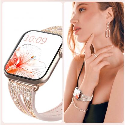 Kingxbar New Chameleon Band - силиконова каишка с кристали за Apple Watch 42мм, 44мм, 45мм, 46мм, Ultra 49мм (златист-розов) 2