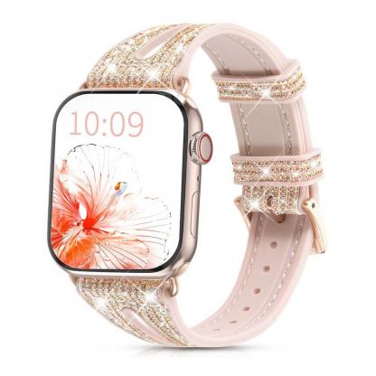 Kingxbar New Chameleon Band - силиконова каишка с кристали за Apple Watch 42мм, 44мм, 45мм, 46мм, Ultra 49мм (златист-розов) 6