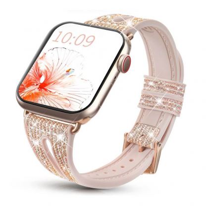Kingxbar New Chameleon Band - силиконова каишка с кристали за Apple Watch 42мм, 44мм, 45мм, 46мм, Ultra 49мм (златист-розов) 7