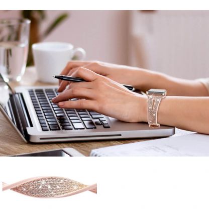 Kingxbar New Chameleon Band - силиконова каишка с кристали за Apple Watch 42мм, 44мм, 45мм, 46мм, Ultra 49мм (златист-розов) 8