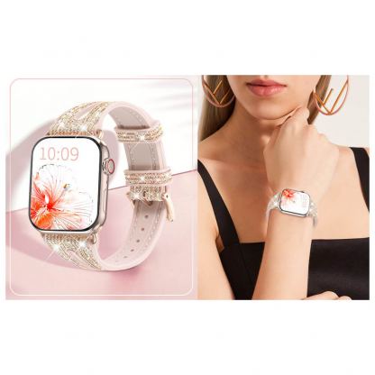 Kingxbar New Chameleon Band - силиконова каишка с кристали за Apple Watch 42мм, 44мм, 45мм, 46мм, Ultra 49мм (златист-розов) 11