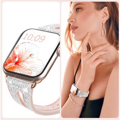 Kingxbar New Chameleon Band - силиконова каишка с кристали за Apple Watch 42мм, 44мм, 45мм, 46мм, Ultra 49мм (сребрист-розов) 4