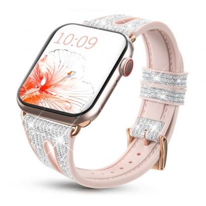 Kingxbar New Chameleon Band - силиконова каишка с кристали за Apple Watch 42мм, 44мм, 45мм, 46мм, Ultra 49мм (сребрист-розов) 6