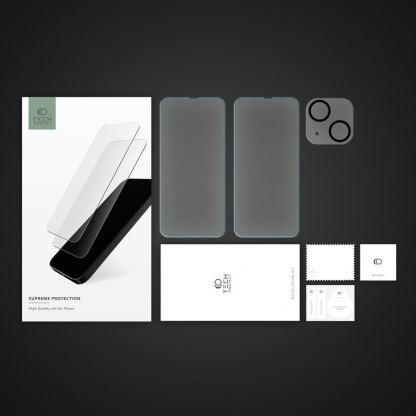 Tech-Protect Supreme Protection Set - комплект 2 броя стъклено защитно покритие за дисплея и стъклено защитно покритие за камерата на iPhone 14 (прозрачен) 4