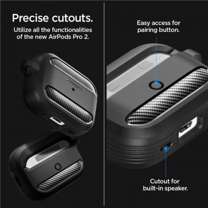 Spigen Rugged Armor Case - силиконов удароустойчив кейс с карабинер за Apple AirPods Pro 2 (черен) 13