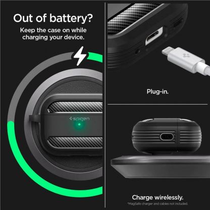 Spigen Rugged Armor Case - силиконов удароустойчив кейс с карабинер за Apple AirPods Pro 2 (черен) 15