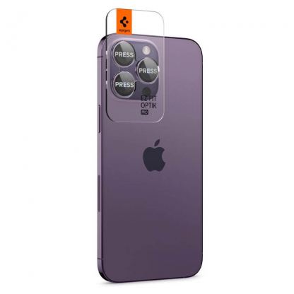 Spigen Optik Pro tR Ez Fit Lens Protector - 2 комплекта предпазни стъклени лещи за камерата на iPhone 14 Pro, iPhone 14 Pro Max (лилав) 2