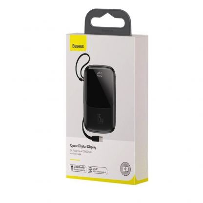 Baseus Qpow Digital Display Power bank with USB-C cable 15W (PPQD-A01) - външна батерия 10000 mAh с вграден USB-C кабел и USB-C, USB-A и Lightning портове (черен) 2