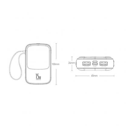 Baseus Qpow Digital Display Power bank with USB-C cable 15W (PPQD-A01) - външна батерия 10000 mAh с вграден USB-C кабел и USB-C, USB-A и Lightning портове (черен) 4