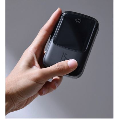 Baseus Qpow Digital Display Power bank with USB-C cable 15W (PPQD-A01) - външна батерия 10000 mAh с вграден USB-C кабел и USB-C, USB-A и Lightning портове (черен) 6