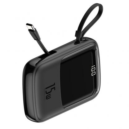 Baseus Qpow Digital Display Power bank with USB-C cable 15W (PPQD-A01) - външна батерия 10000 mAh с вграден USB-C кабел и USB-C, USB-A и Lightning портове (черен) 10