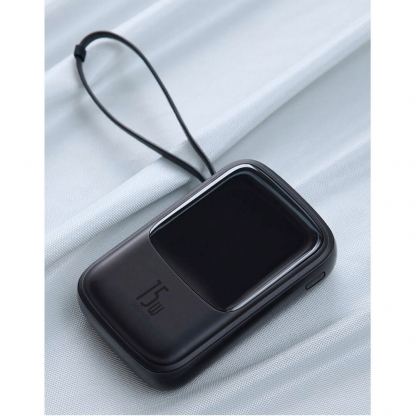 Baseus Qpow Digital Display Power bank with USB-C cable 15W (PPQD-A01) - външна батерия 10000 mAh с вграден USB-C кабел и USB-C, USB-A и Lightning портове (черен) 12