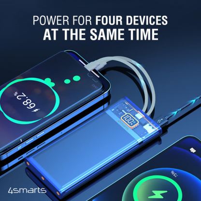 4smarts Power Bank Lucid Dual Cord 10000 mAh 22.5W - външна батерия с вградени USB-C и Lightning кабели, USB-A и USB-C изходи с технология за бързо зареждане (сив) 2