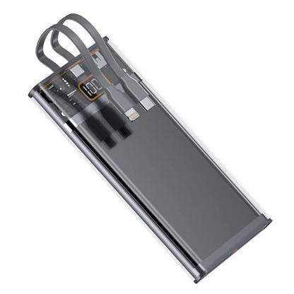 4smarts Power Bank Lucid Dual Cord 10000 mAh 22.5W - външна батерия с вградени USB-C и Lightning кабели, USB-A и USB-C изходи с технология за бързо зареждане (сив) 9