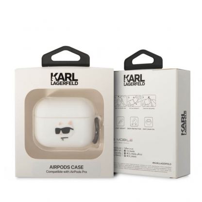 Karl Lagerfeld AirPods Pro 3D Logo NFT Choupette Head Silicone Case - силиконов калъф с карабинер за Apple AirPods Pro (бял) 3