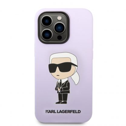Karl Lagerfeld Liquid Silicone Ikonik NFT Case - дизайнерски силиконов кейс за iPhone 14 Pro (лилав) 3