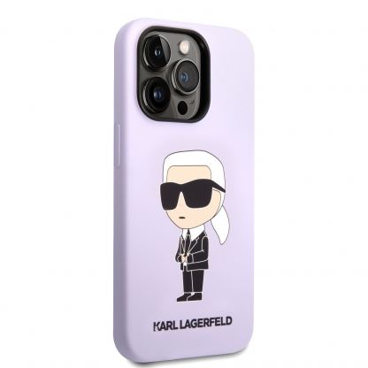 Karl Lagerfeld Liquid Silicone Ikonik NFT Case - дизайнерски силиконов кейс за iPhone 14 Pro (лилав) 4