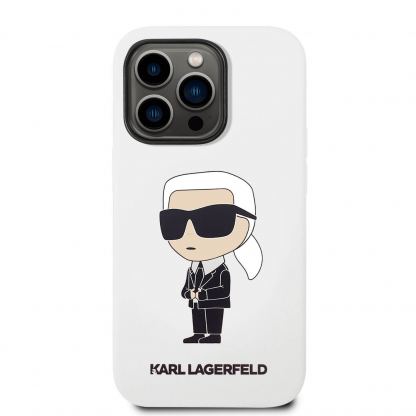 Karl Lagerfeld Liquid Silicone Ikonik NFT Case - дизайнерски силиконов кейс за iPhone 14 Pro (бял) 5