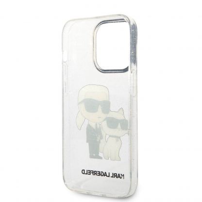 Karl Lagerfeld IML Glitter Karl and Choupette NFT Case - дизайнерски силиконов кейс за iPhone 14 Pro (прозрачен) 5