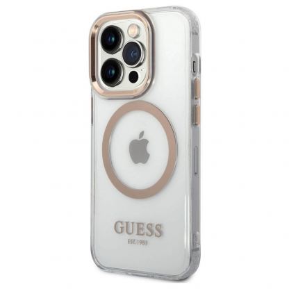 Guess Translucent MagSafe Case - хибриден удароустойчив кейс с MagSafe за iPhone 14 Pro Max (златист-прозрачен)