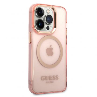 Guess Translucent MagSafe Case - хибриден удароустойчив кейс с MagSafe за iPhone 14 Pro Max (розов-прозрачен) 5