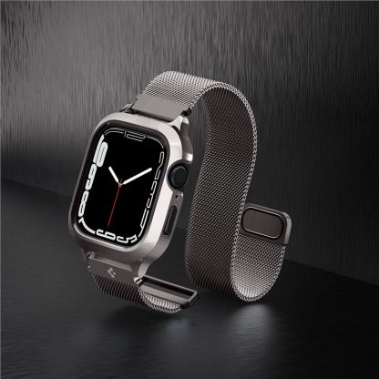Spigen Metal Fit Pro - удароустойчив хибриден кейс със стоманена каишка за Apple Watch 8 45мм, Apple Watch 7 45мм (тъмносив)  8