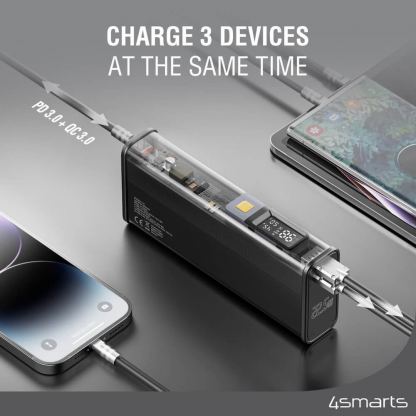 4smarts Power Bank Lucid Block 18000 mAh 22.5W - външна батерия с 2xUSB-A, 1xUSB-C и 1xLightning портове с технология за бързо зареждане (черен) 2