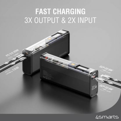 4smarts Power Bank Lucid Block 18000 mAh 22.5W - външна батерия с 2xUSB-A, 1xUSB-C и 1xLightning портове с технология за бързо зареждане (черен) 4