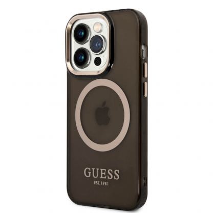 Guess Translucent MagSafe Case - хибриден удароустойчив кейс с MagSafe за iPhone 14 Pro Max (черен-прозрачен) 2