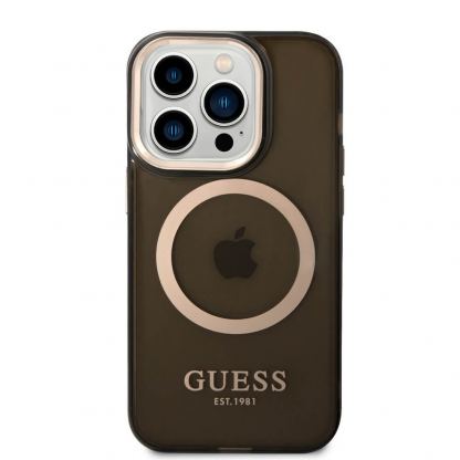 Guess Translucent MagSafe Case - хибриден удароустойчив кейс с MagSafe за iPhone 14 Pro Max (черен-прозрачен) 3