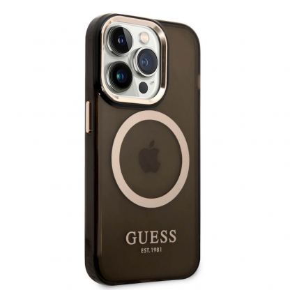 Guess Translucent MagSafe Case - хибриден удароустойчив кейс с MagSafe за iPhone 14 Pro Max (черен-прозрачен) 4