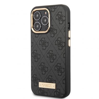 Guess PU 4G MagSafe Leather Hard Case - дизайнерски кожен кейс с MagSafe за iPhone 14 Pro (черен) 4