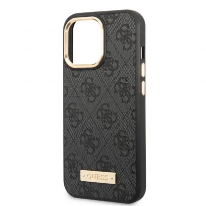 Guess PU 4G MagSafe Leather Hard Case - дизайнерски кожен кейс с MagSafe за iPhone 14 Pro (черен) 6
