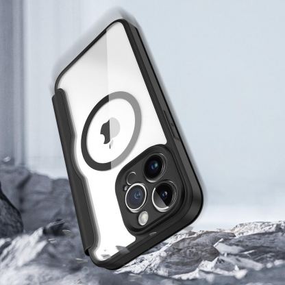 Dux Ducis Skin X Pro Magnetic Wallet Case - удароустойчив хибриден кожен кейс с отделение за карти и MagSafe за iPhone 14 Pro Max (черен-прозрачен) 12