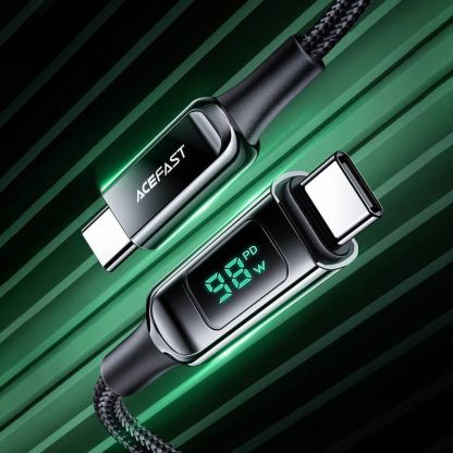 Acefast C6-03 LED Display USB-C to USB-C Cable 100W - здрав кабел с LED дисплей и въжена оплетка с бързо зареждане за устройства с USB-C порт (200 см) (черен) 7