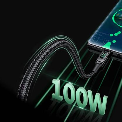 Acefast C6-03 LED Display USB-C to USB-C Cable 100W - здрав кабел с LED дисплей и въжена оплетка с бързо зареждане за устройства с USB-C порт (200 см) (черен) 8