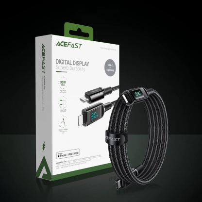 Acefast C6-03 LED Display USB-C to USB-C Cable 100W - здрав кабел с LED дисплей и въжена оплетка с бързо зареждане за устройства с USB-C порт (200 см) (черен) 11