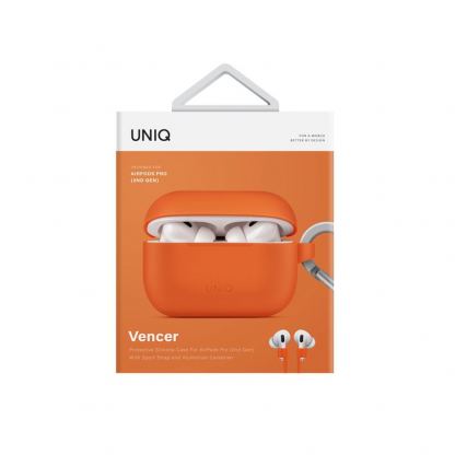 Uniq Vencer Silicone Hang Case - силиконов (TPU) калъф с карабинер и силиконово въженце за Apple AirPods Pro 2 (оранжев) 4
