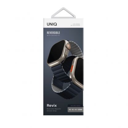 Uniq Revix Silicone Magnetic Strap - двулицевва магнитна силиконова каишка за Apple Watch 42мм, 44мм, 45мм, 46мм, Ultra 49мм (тъмносин-сив) 4