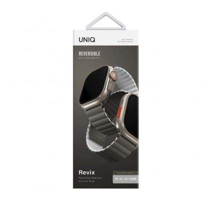 Uniq Revix Silicone Magnetic Strap - двулицевва магнитна силиконова каишка за Apple Watch 42мм, 44мм, 45мм, 46мм, Ultra 49мм (сив-бял) 5
