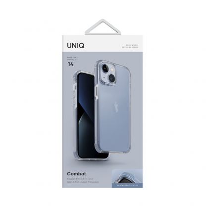Uniq Combat Case - хибриден удароустойчив кейс за iPhone 14 (син-прозрачен) 5