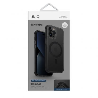 Uniq Combat MagClick Case - хибриден удароустойчив кейс за с MagSafe за iPhone 14 Pro Max (черен-прозрачен) 4