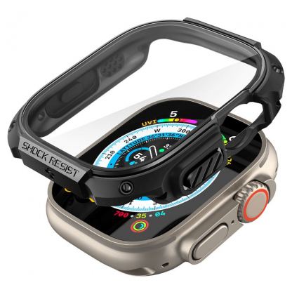 Spigen Tough Armor Case - хибриден удароустойчив кейс с вграден стъклен протектор за дисплея на Apple Watch Ultra 49мм (черен) 2