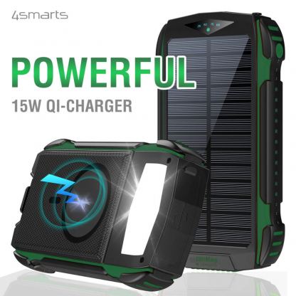 4smarts Solar Power Bank Rugged TitanPack Ultimag 20000mAh - соларна удароустойчива външна батерия с 5xUSB изхода, компас и фенер (черен-зелен) 4