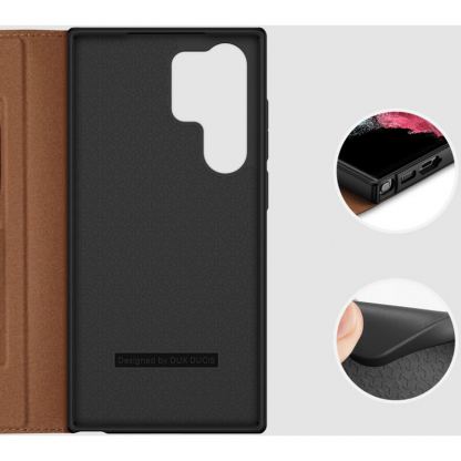 Dux Ducis Skin X2 Case - кожен калъф с поставка и отделение за кр. карти за Samsung Galaxy S23 Ultra (кафяв) 8