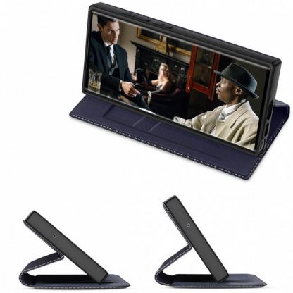Dux Ducis Skin X2 Case - кожен калъф с поставка и отделение за кр. карти за Samsung Galaxy S23 Ultra (син) 9