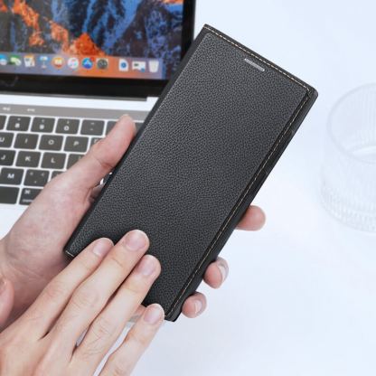 Dux Ducis Skin X2 Case - кожен калъф с поставка и отделение за кр. карти за Samsung Galaxy S23 Ultra (черен) 6